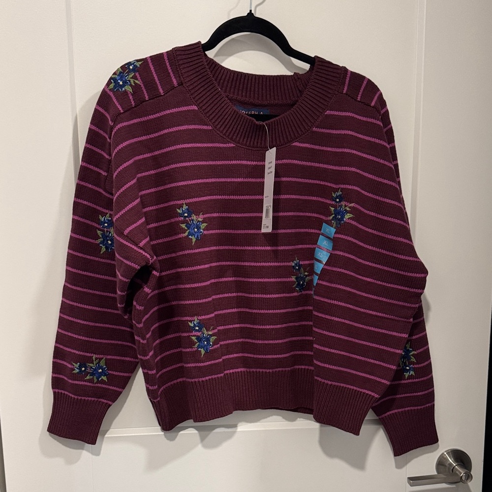 Joseph A Striped Purple Sweater with Floral Accents size xl